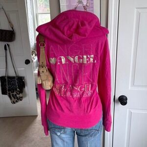 y2k Victoria's Secret angel spellout hoodie pink graphic zip up 2000s